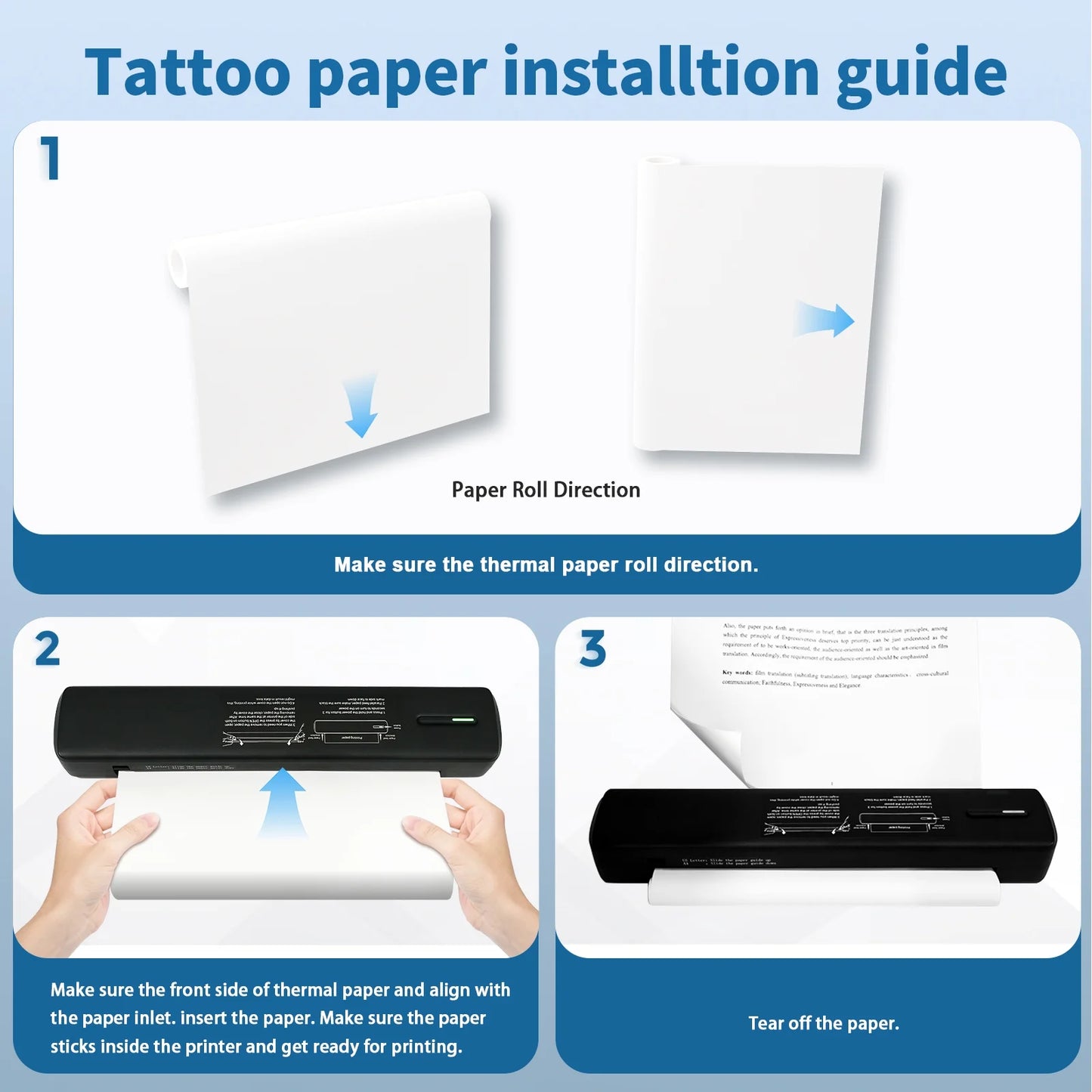 Wireless Portable Printers - A4 Thermal Printer - Bluetooth Printer Compatible with IOS Android Phone and Laptop, Monochrome for Travel, Mobile Office, School, Home