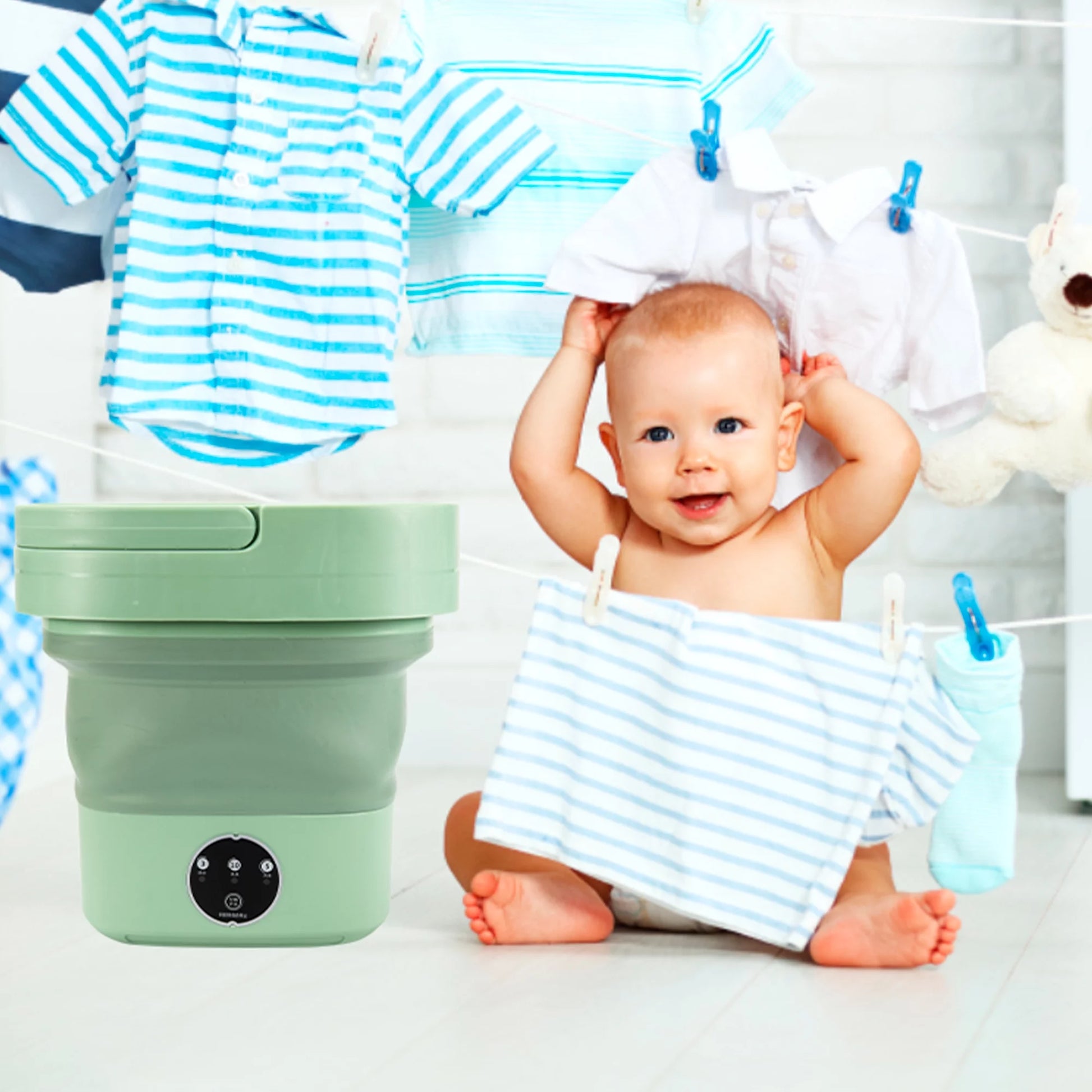 6.5L Foldable Mini Small Portable Washer Washing Machine for Apartment, Laundry, Camping, RV, Travel, Underwear, Socks, Baby Clothes (110V-260V)