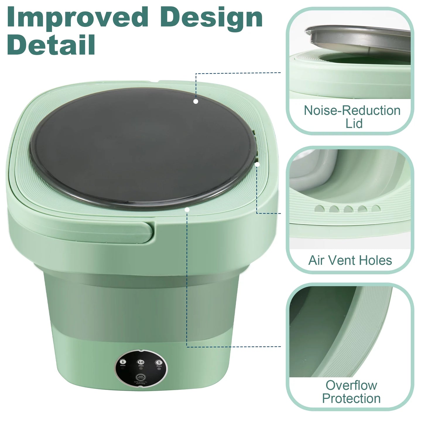 6.5L Foldable Mini Small Portable Washer Washing Machine for Apartment, Laundry, Camping, RV, Travel, Underwear, Socks, Baby Clothes (110V-260V)